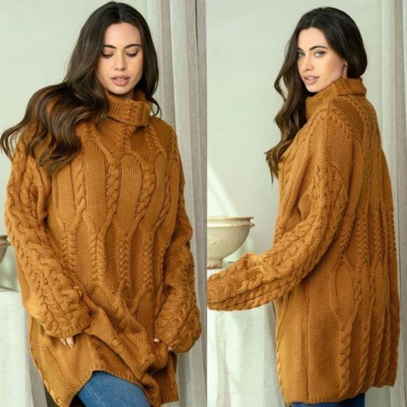 Cloud Ten Sweaters - NEW Cloud Ten Sweater oversized Knit Camel Brown M L